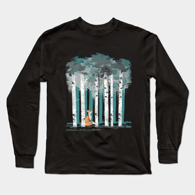 Fox in the forest watercolor style Long Sleeve T-Shirt by Collagedream